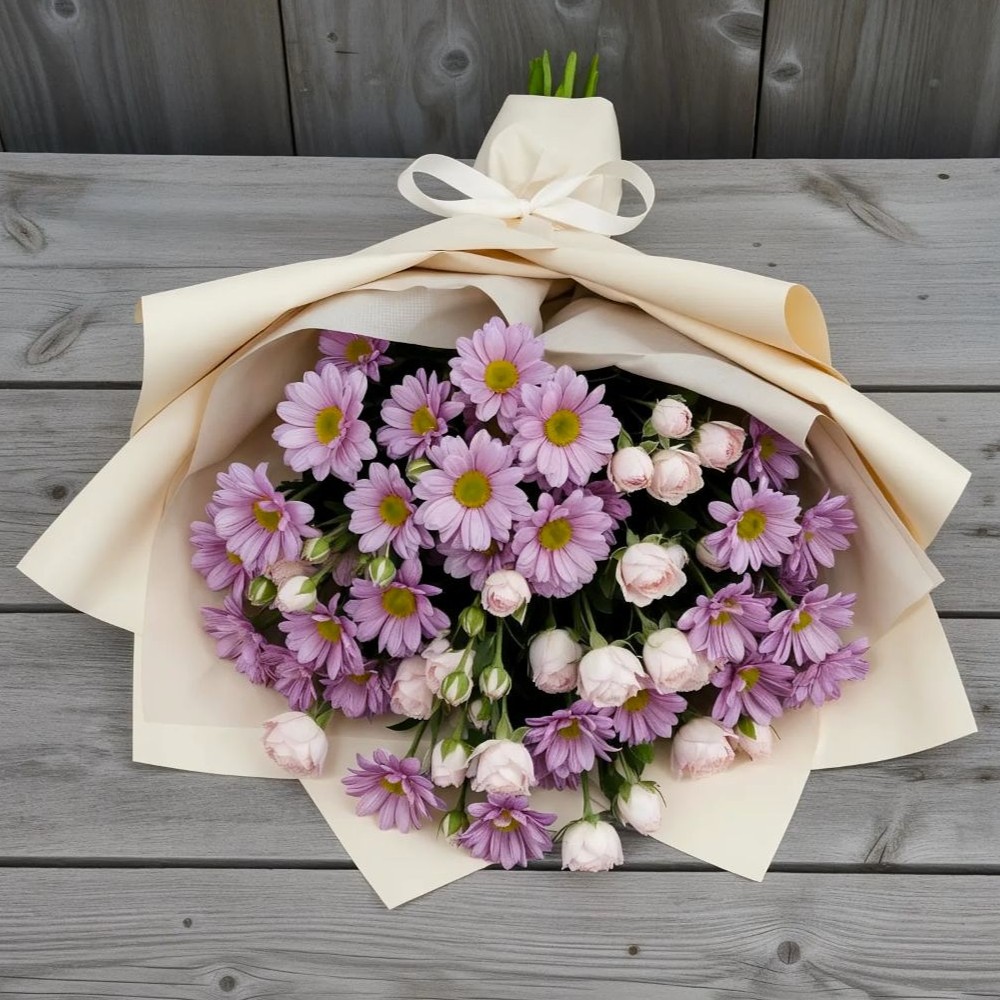 Букет цветов из: Розы и Хризантемы в Малышева