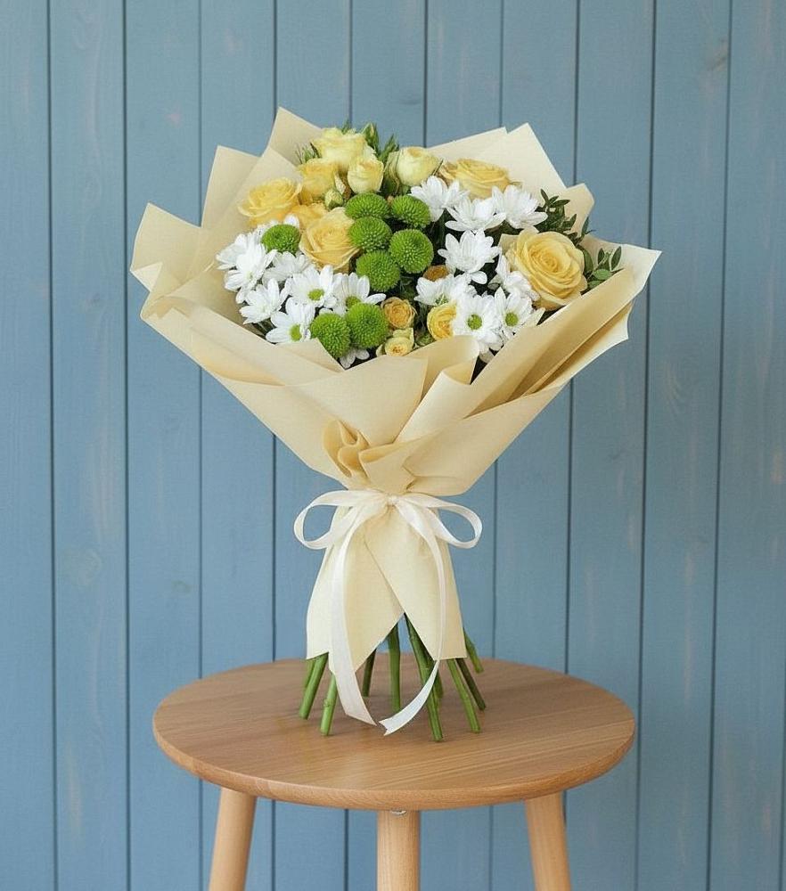 Букет цветов из: Хризантемы и Розы в Малышева