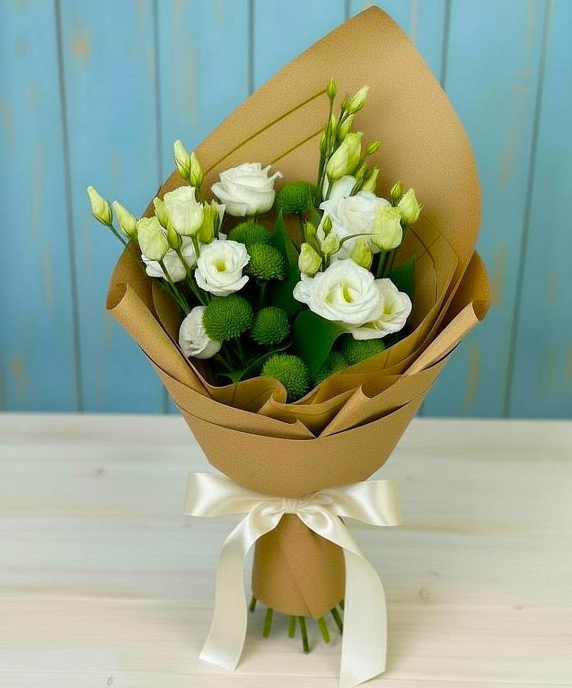 Букет цветов из: Хризантемы и Лизиантусы в Малышева