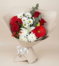 Букет цветов из:  Розы, Хризантемы, Герберы и Лилии в Малышева
