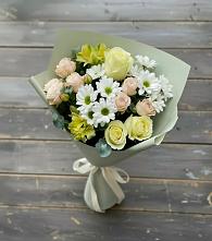 Букет цветов из:  Альстромерии, Розы и Хризантемы в Малышева