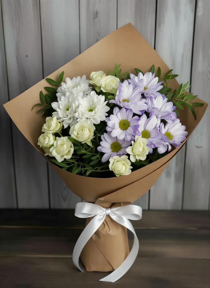 Букет цветов из: Хризантемы и Розы в Малышева